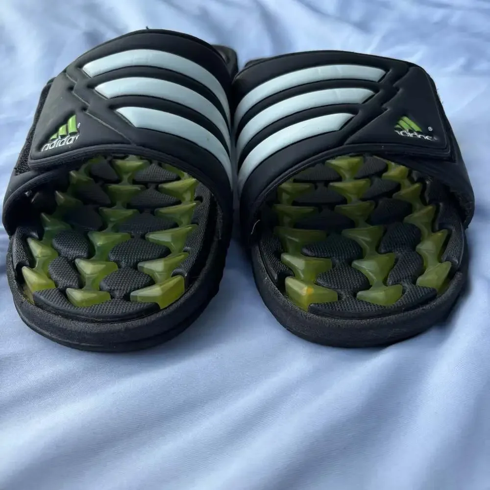 VTG 2000 Adidas Cushion Gel Air Slides Y2k Mens Size 10 US Black Green